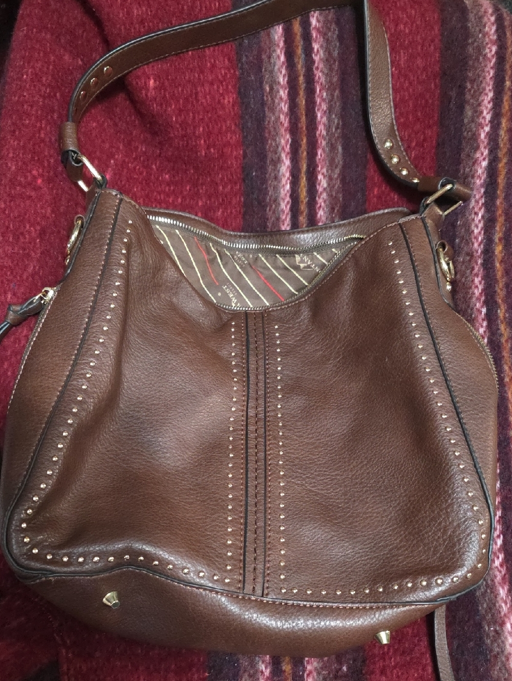 Montana West Brown Studded Leather Shoulder Bag